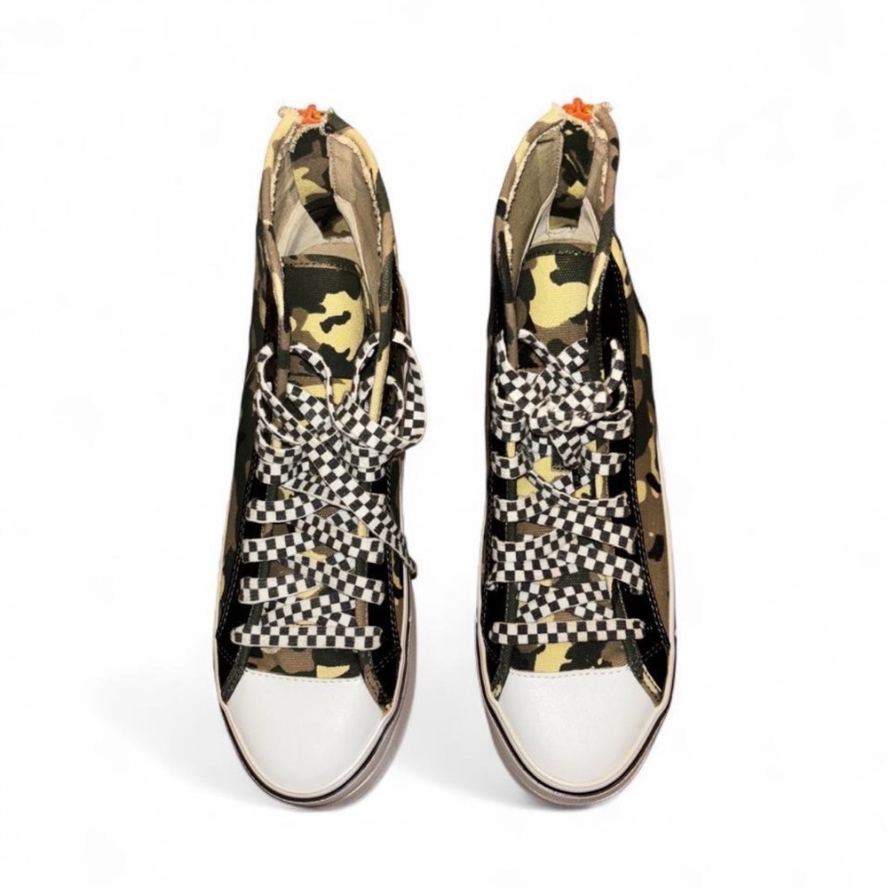 Steve Madden Camouflage High-Top Sneakers with Checkerboard Laces - Olive/Black